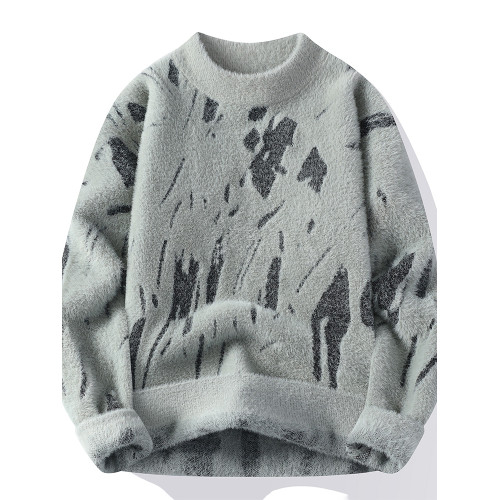 秋冬季軟糯毛衣男圓領不起球青少年線衣潮流加厚仿貂絨針織打底衫