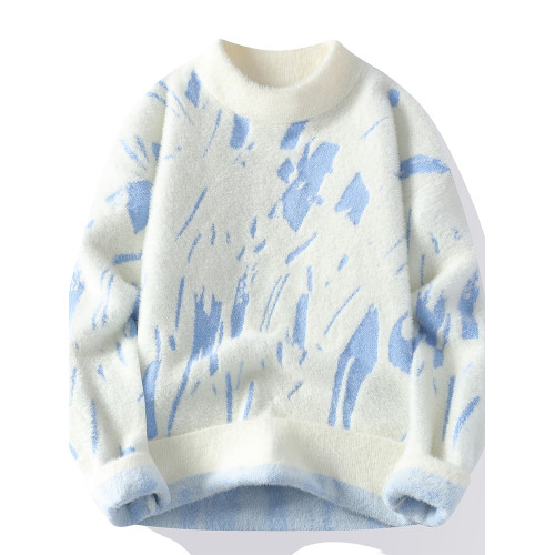 秋冬季軟糯毛衣男圓領不起球青少年線衣潮流加厚仿貂絨針織打底衫