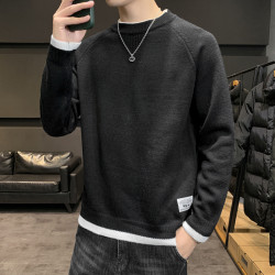 雪尼爾毛衣男秋冬季一體加絨加厚款圓領打底衫男士保暖上衣內搭潮