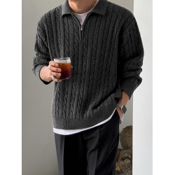 MRCYC半拉鍊麻花針織衫秋季男裝韓系寬鬆百搭設計感繙領套頭毛衣