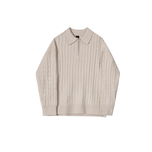 MRCYC半拉鍊麻花針織衫秋季男裝韓系寬鬆百搭設計感繙領套頭毛衣