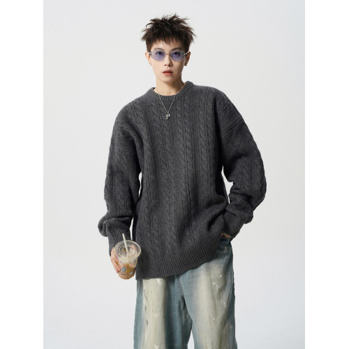 潮牌米白色麻花針織衫毛衣男女冬美式oversize休閒慵懶風內搭上衣 潮牌米白色麻花針織衫毛衣男女冬美式oversize休閒慵懶風內搭上衣