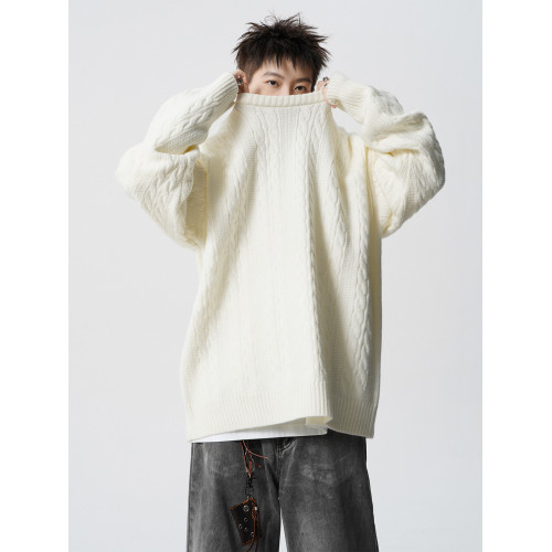 潮牌米白色麻花針織衫毛衣男女冬美式oversize休閒慵懶風內搭上衣 潮牌米白色麻花針織衫毛衣男女冬美式oversize休閒慵懶風內搭上衣