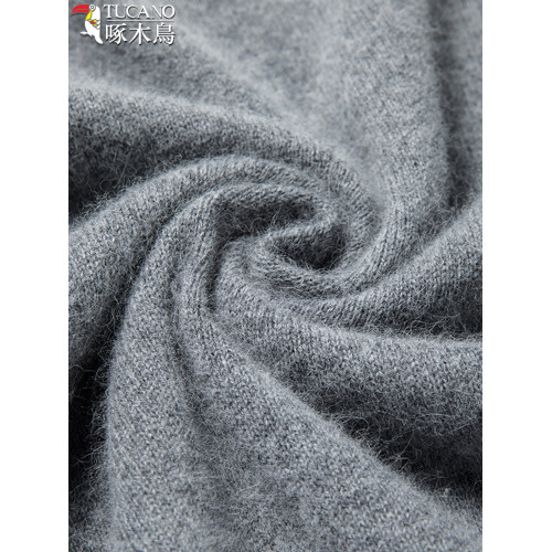 啄木鳥秋冬季加厚男士V領毛衣羊毛衫爸爸裝針織衫羊絨保暖打底衫