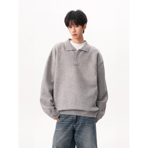 美式cleanfit亨利領毛衣男女冬季潮牌寬松慵懶線衣高密厚實針織衫