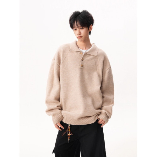 美式cleanfit亨利領毛衣男女冬季潮牌寬松慵懶線衣高密厚實針織衫