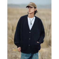 秋冬質感粗針肌理毛衣冬季慵懶情侶毛衫基礎百搭針織衫開衫外套男