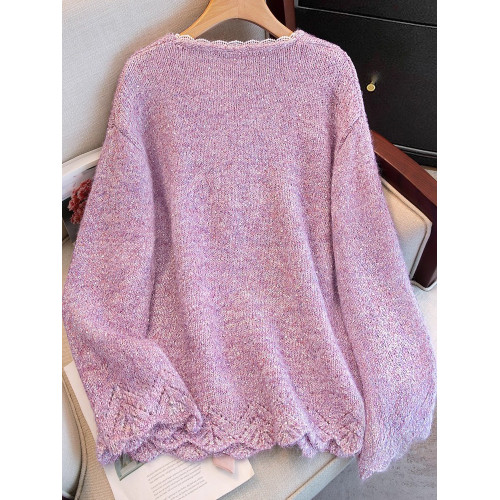 法式高級感大蝴蝶結V領毛衣女2025秋季大碼胖mm中長款針織衫上衣