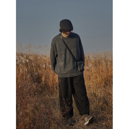 危機青年復古秋冬毛衣男廓形圓領針織衫日系休閒簡約打底衫內搭潮