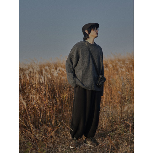 危機青年復古秋冬毛衣男廓形圓領針織衫日系休閒簡約打底衫內搭潮