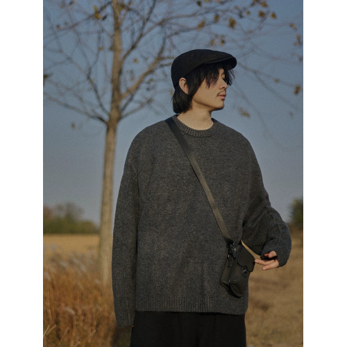 危機青年復古秋冬毛衣男廓形圓領針織衫日系休閒簡約打底衫內搭潮