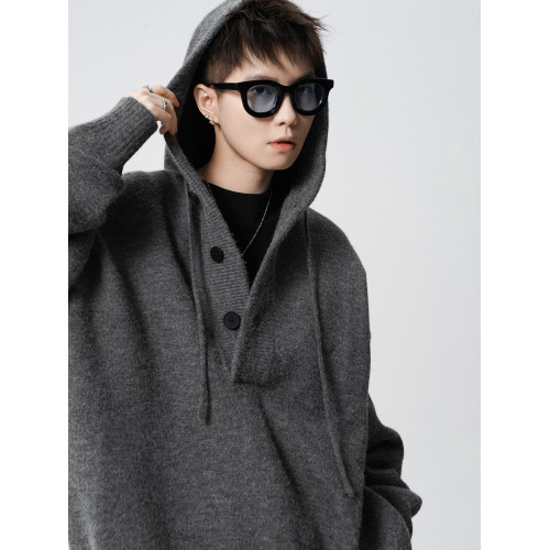 潮牌慵懶風針織衫男冬季美式高級感cleanfit毛衣高街休閒連帽外套