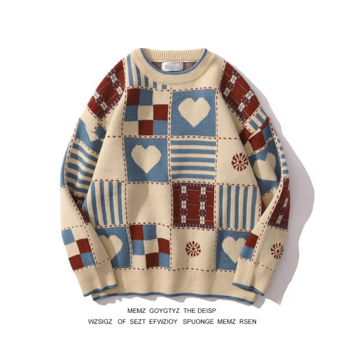 美式復古格子聖誕ins新年毛衣紅色兔年秋冬季慵懶情侶針織衫外套 美式復古格子聖誕ins新年毛衣紅色兔年秋冬季慵懶情侶針織衫外套