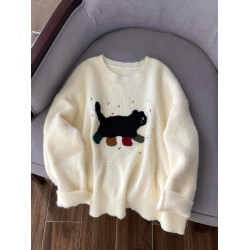 聖誕立體小貓刺綉毛衣2025秋冬季新款女短款針織衫寬松小個子上衣