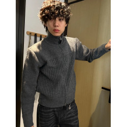 灰色高領開衫毛衣男秋冬季cleanfit潮牌寬松超好看拉鍊針織衫外套