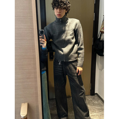 灰色高領開衫毛衣男秋冬季cleanfit潮牌寬松超好看拉鍊針織衫外套