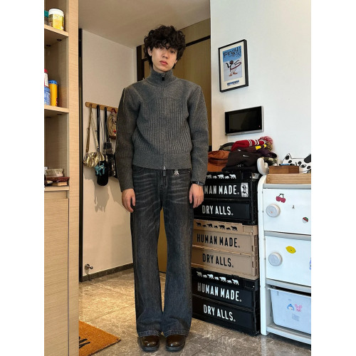 灰色高領開衫毛衣男秋冬季cleanfit潮牌寬松超好看拉鍊針織衫外套