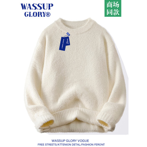 WASSUP GLORY毛衣男秋冬季純色內搭針織衫寬松慵懶風水貂毛打底衫