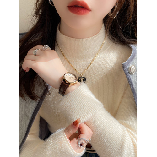 水貂絨毛衣女新款2025秋冬內搭加絨加厚打底衫半高領粉色針織上衣