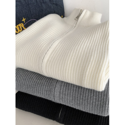 灰色拉鍊開衫毛衣外套男秋冬季潮流寬松痞帥男裝立領針織開衫夾克