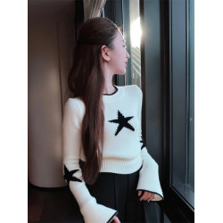 秋冬慵懶高級感修身針織打底衫女內搭甜辣妹喇叭長袖絕美短款上衣