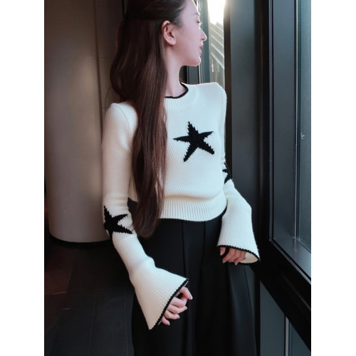 秋冬慵懶高級感修身針織打底衫女內搭甜辣妹喇叭長袖絕美短款上衣