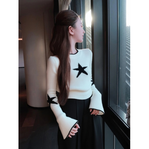 秋冬慵懶高級感修身針織打底衫女內搭甜辣妹喇叭長袖絕美短款上衣