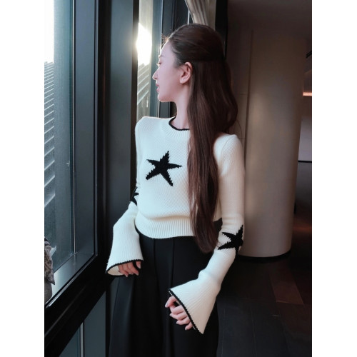 秋冬慵懶高級感修身針織打底衫女內搭甜辣妹喇叭長袖絕美短款上衣