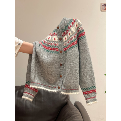 費爾島高級感加厚聖誕穿搭毛衣外套女秋冬季外穿寬松針織開衫上衣