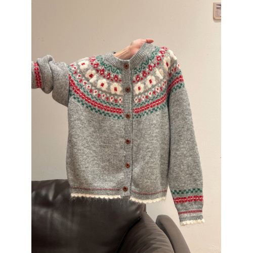 費爾島高級感加厚聖誕穿搭毛衣外套女秋冬季外穿寬松針織開衫上衣