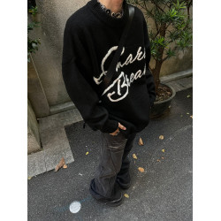 MaxDstr 美式復古哥特字母毛衣針織衫男女寬松慵懶風潮牌秋冬外套