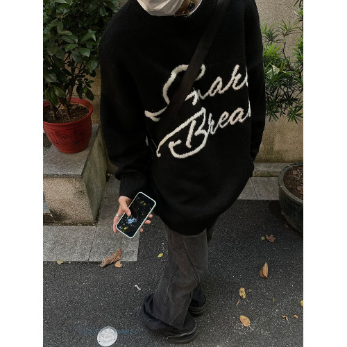 MaxDstr 美式復古哥特字母毛衣針織衫男女寬松慵懶風潮牌秋冬外套