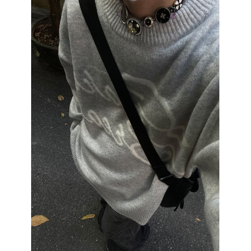 MaxDstr 美式復古哥特字母毛衣針織衫男女寬松慵懶風潮牌秋冬外套