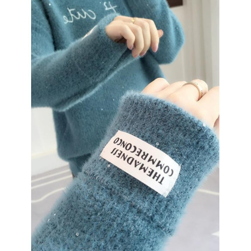 半高領毛衣水貂絨加絨加厚2023秋冬爆款寬松套頭毛衣女內搭上衣潮