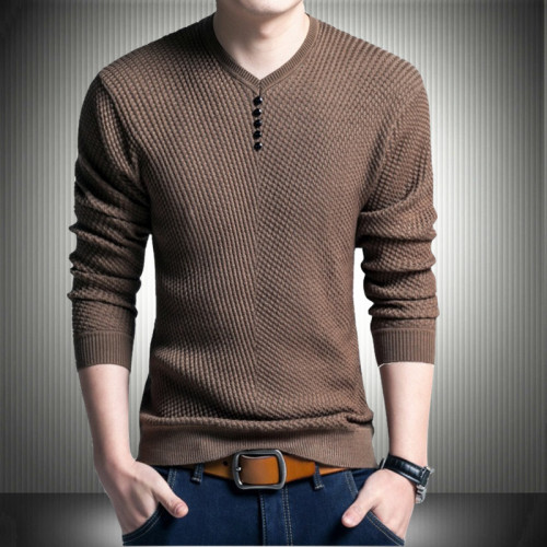 秋裝男士收身針織衫三角領打底衫毛衣彈力薄款內穿瘦高款長袖外衣