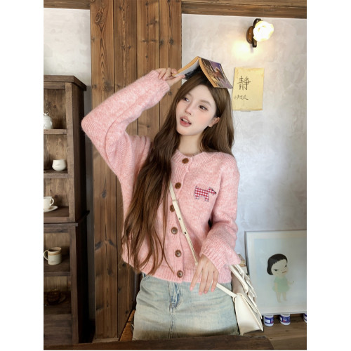 PPHOME甜茵學妹~甜美軟糯針織開衫毛衣秋季韓系溫柔寬松外套外穿