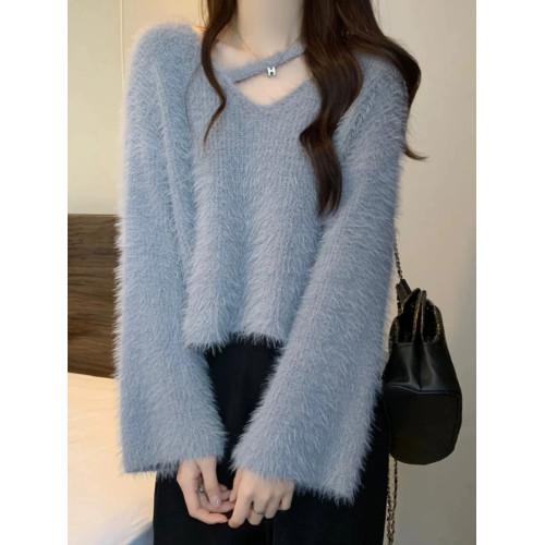 仿水貂毛軟糯短款毛衣女秋冬季爆款寬松百搭chic溫柔風針織衫上衣 仿水貂毛軟糯短款毛衣女秋冬季爆款寬松百搭chic溫柔風針織衫上衣