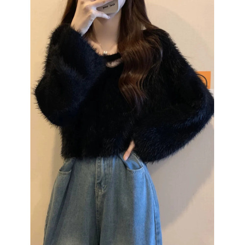 仿水貂毛軟糯短款毛衣女秋冬季爆款寬松百搭chic溫柔風針織衫上衣 仿水貂毛軟糯短款毛衣女秋冬季爆款寬松百搭chic溫柔風針織衫上衣