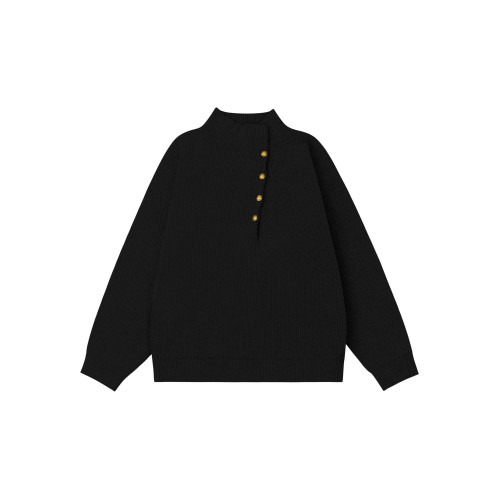 韓版側紐釦設計感半高領毛衣男款冬季休閒寬松百搭cleanfit針織衫