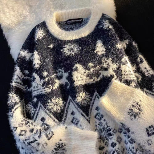 聖誕毛衣情侶裝日系復古原宿風寬松針織衫男秋冬季加厚圓領線衣服