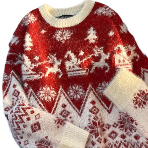 聖誕毛衣情侶裝日系復古原宿風寬松針織衫男秋冬季加厚圓領線衣服