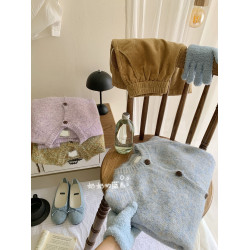 復古慵懶松弛感韓系花紗絨感針織開衫女秋冬雜色圓領寬松毛衣外套