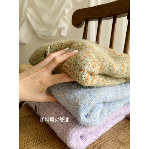 復古慵懶松弛感韓系花紗絨感針織開衫女秋冬雜色圓領寬松毛衣外套 復古慵懶松弛感韓系花紗絨感針織開衫女秋冬雜色圓領寬松毛衣外套
