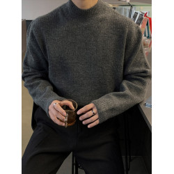 SSUMENAM半高領毛衣男秋冬季慵懶風內搭打底衫高級感百搭針織衫