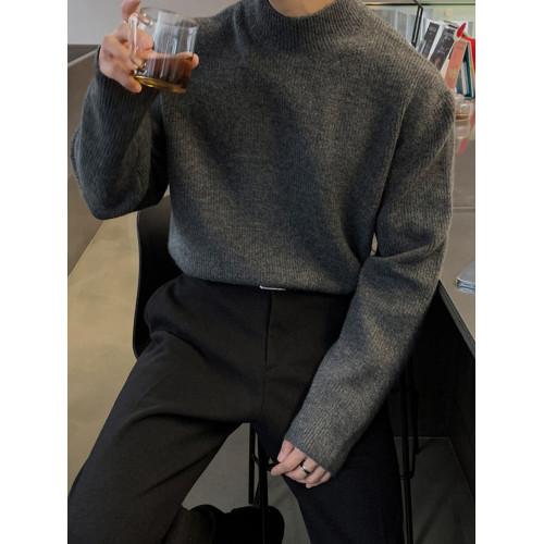 SSUMENAM半高領毛衣男秋冬季慵懶風內搭打底衫高級感百搭針織衫