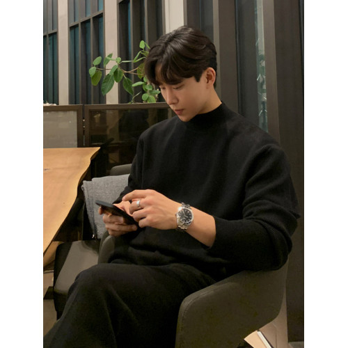 SSUMENAM半高領毛衣男秋冬季慵懶風內搭打底衫高級感百搭針織衫