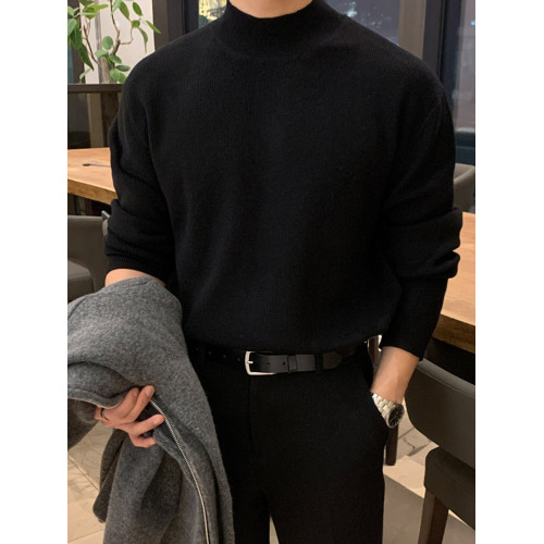 SSUMENAM半高領毛衣男秋冬季慵懶風內搭打底衫高級感百搭針織衫