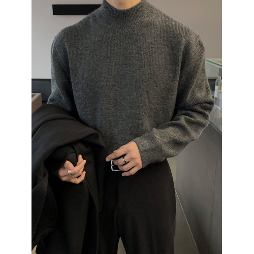 SSUMENAM半高領毛衣男秋冬季慵懶風內搭打底衫高級感百搭針織衫