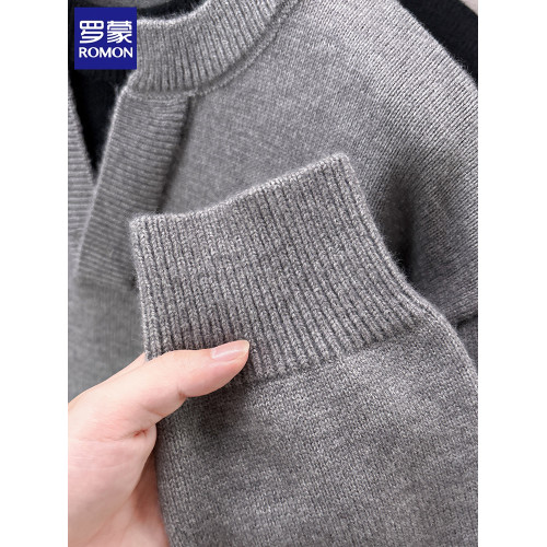 羅矇毛衣男款時尚寬松假兩件領秋冬季休閒加厚針織衫男裝外套潮流