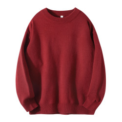 顯白安可拉紅！慵懶風螺紋圓領毛衣復古車厘子紅簡約保暖針織上衣